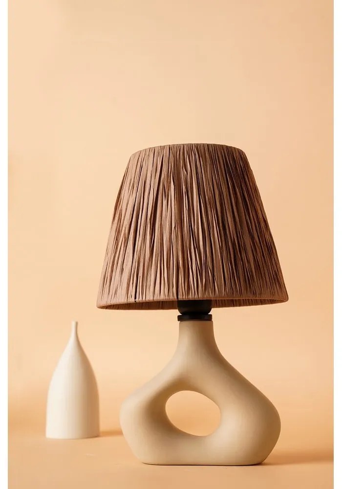 Beżowa lampa stołowa z kloszem plecionki papierowej (wysokość 40 cm) Serin – Opviq lights