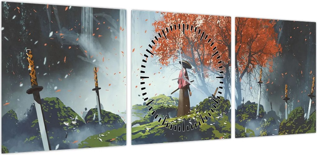 Obraz - Ilustracja przedstawiająca Ogród Mieczy (z zegarem) (90x30 cm)