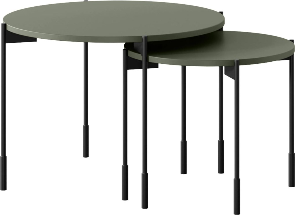 Stolik kawowy Sonatia 45 cm okrągły na metalowych nogach - oliwka
