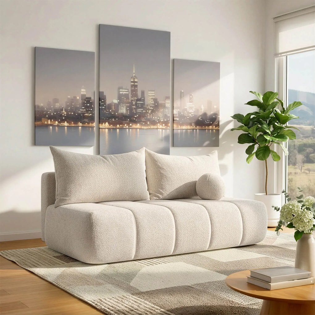 Sofa z Funkcją Spania SARIA Kremowa Szenil Nowoczesna