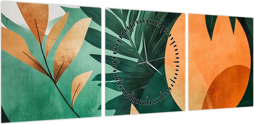 Obraz - Geometryczne motywy naturalne (z zegarem) (90x30 cm)