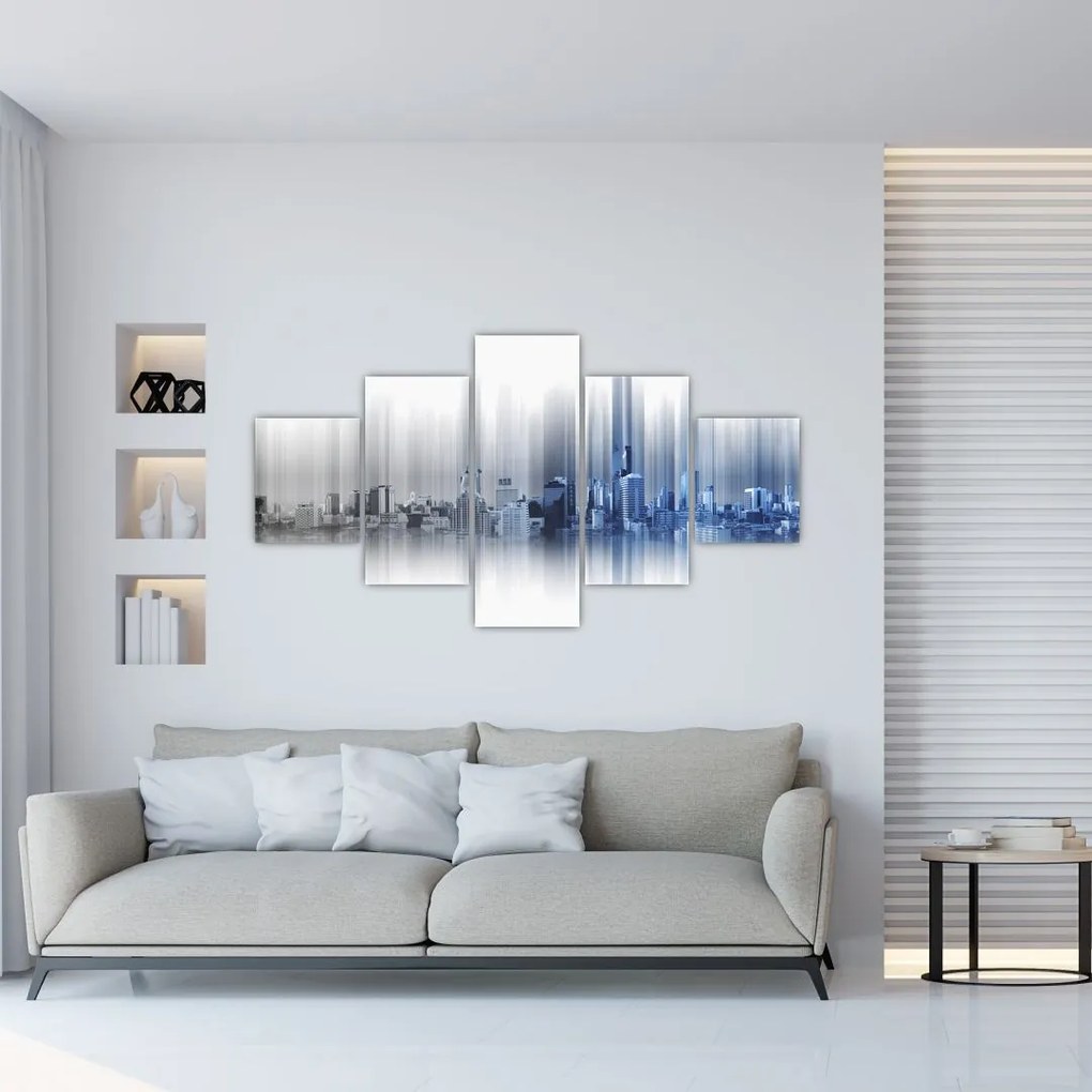Obraz - Panorama miasta, niebiesko - szara (125x70 cm)
