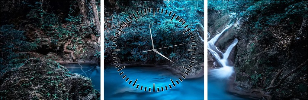 Obraz - Magiczna noc w tropikalnym lesie (z zegarem) (90x30 cm)