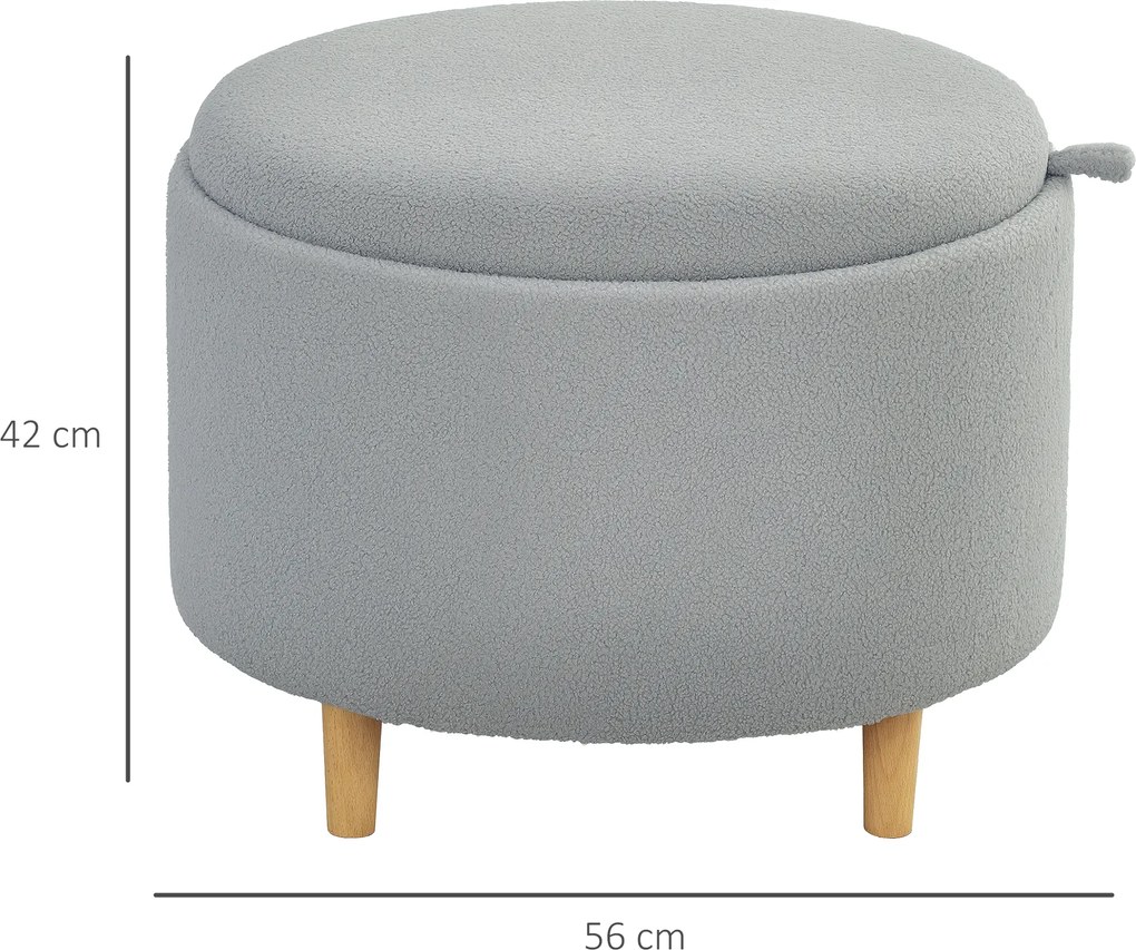 HOMCOM Taboret z Teddyfleece, Ukryty Schowek, Odwracalna Klapka, 56 cm x 56 cm x 42 cm, Szary