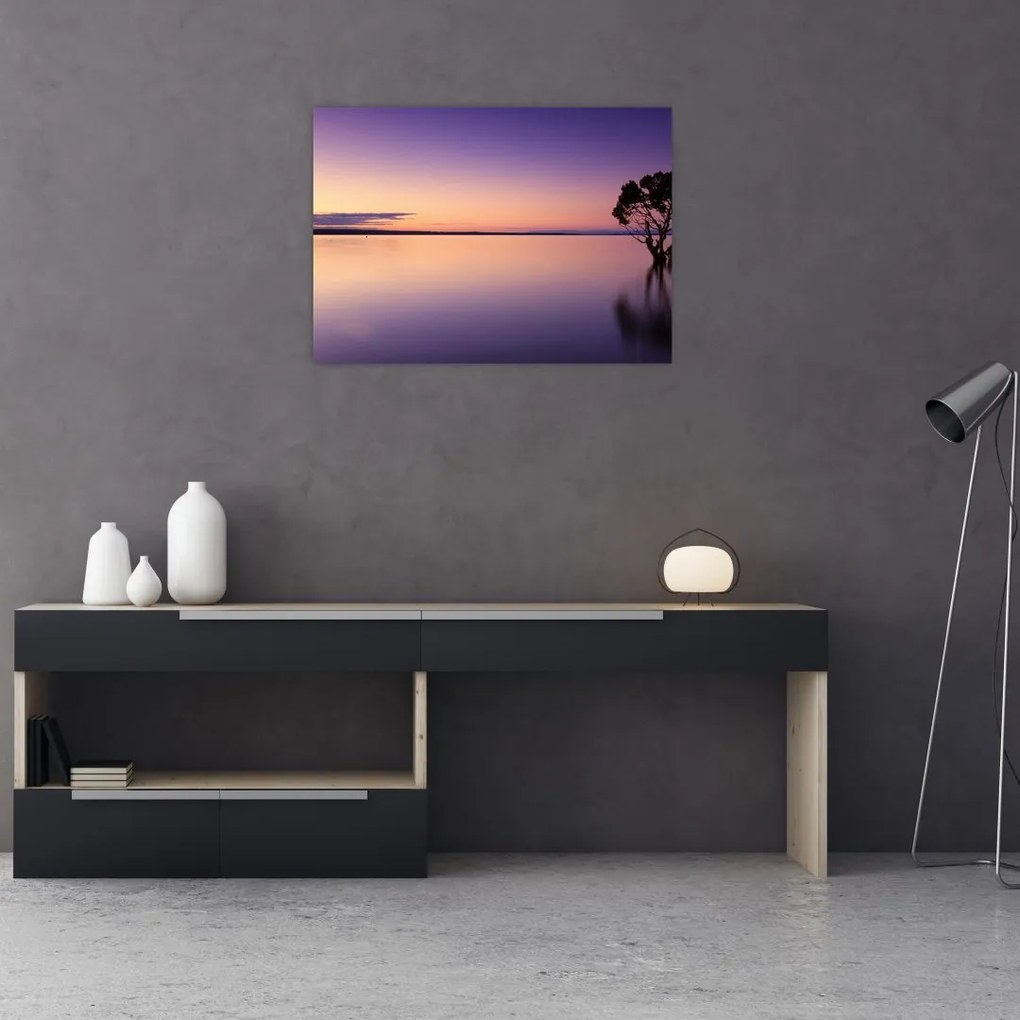 Obraz na szkle powierzchni wody o wschodzie słońca (70x50 cm)