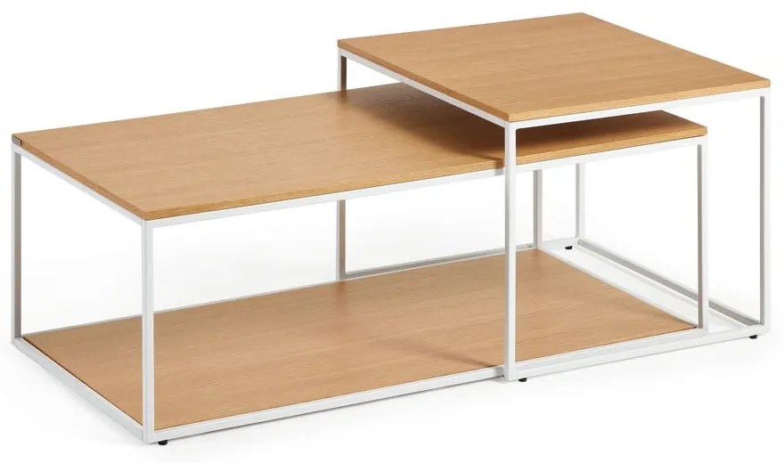 Stoliki zestaw 2 szt. z blatem w dekorze dębu w jasnym naturalnym kolorze 50x100 cm Yoana – Kave Home