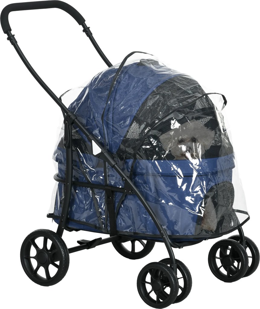 Outsunny Wózek dla Psa Składany Osłona Przeciwdeszczowa Granatowy | Aosom PL