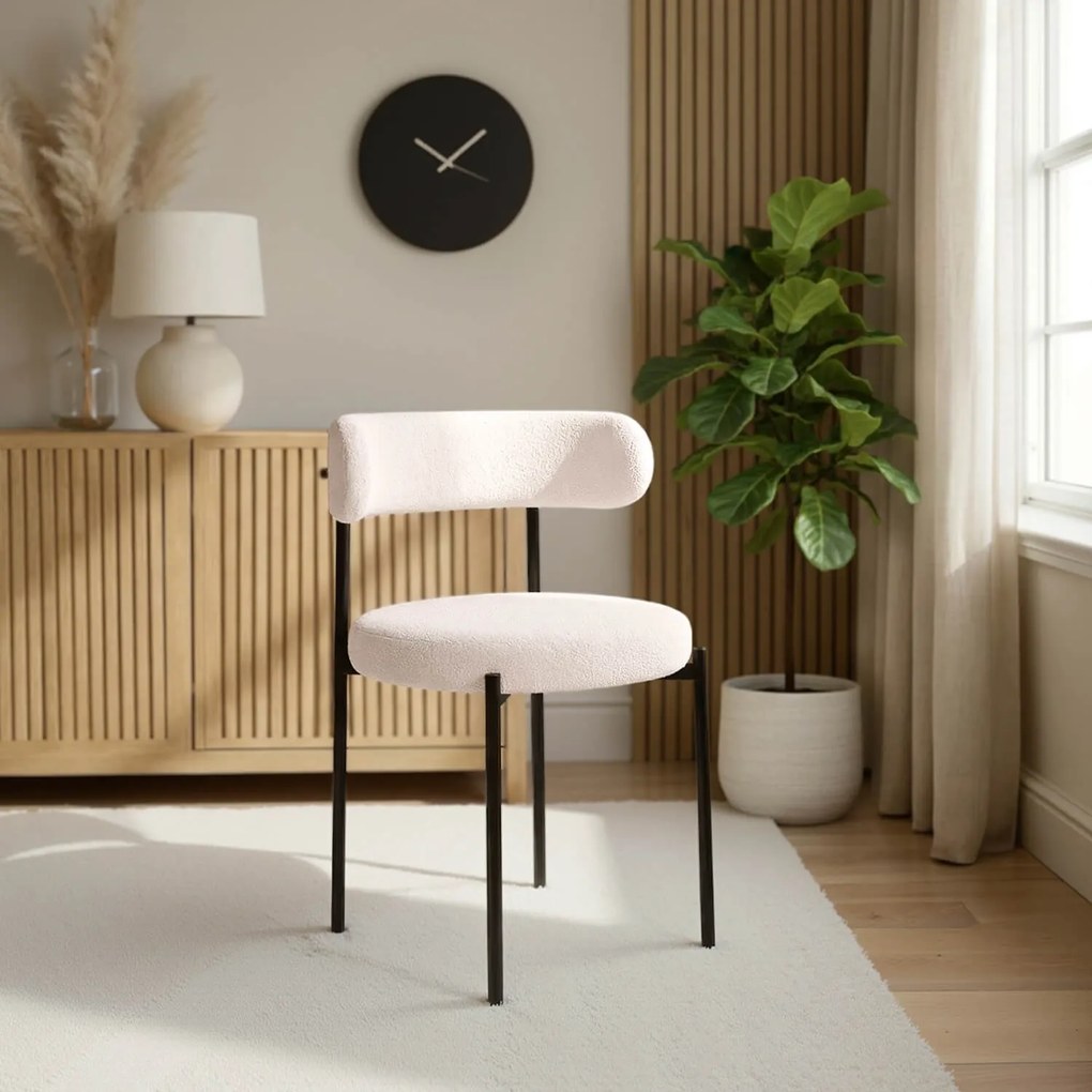 Krzesło Tapicerowane do Salonu TULSA Kremowe Boucle Nowoczesne