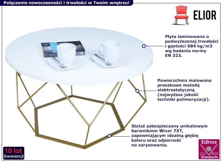 Biały stolik kawowy w stylu glamour - Liliana 3X