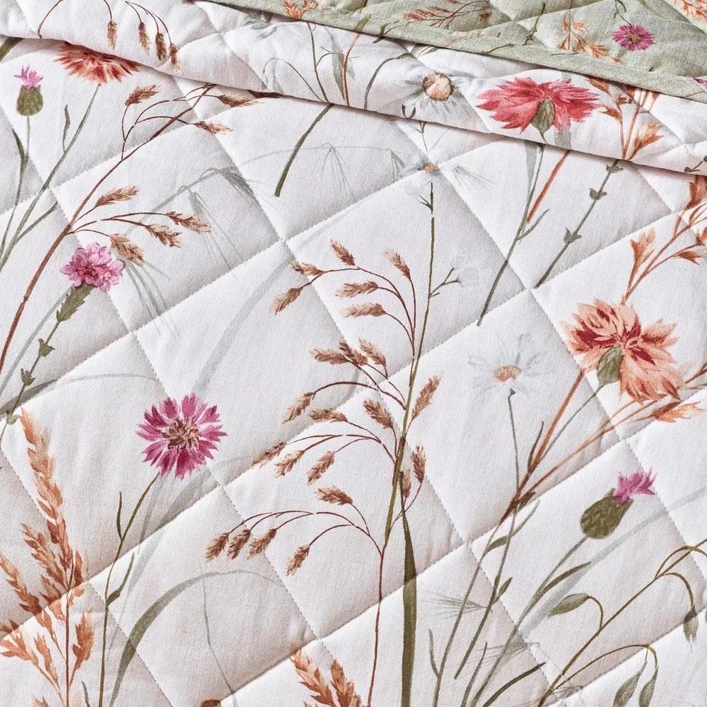 Zielono-beżowa bawełniana narzuta pikowana 200x220 cm Grasmere Floral – Catherine Lansfield