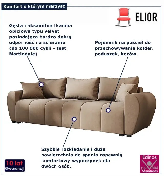 Jasnobrązowa welurowa sofa rozkładana z pojemnikiem B3-M33