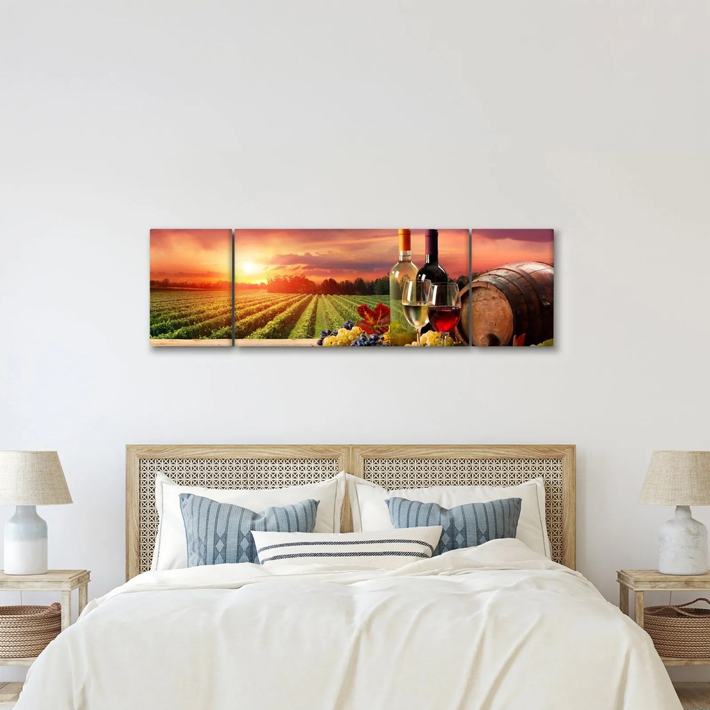Obraz winnicy z winem (170x50 cm)
