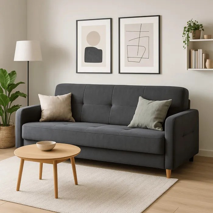 Sofa z Funkcją Spania CUBA Rozkładana Wersalka Dwuosobowa Szara Nowoczesna do Salonu