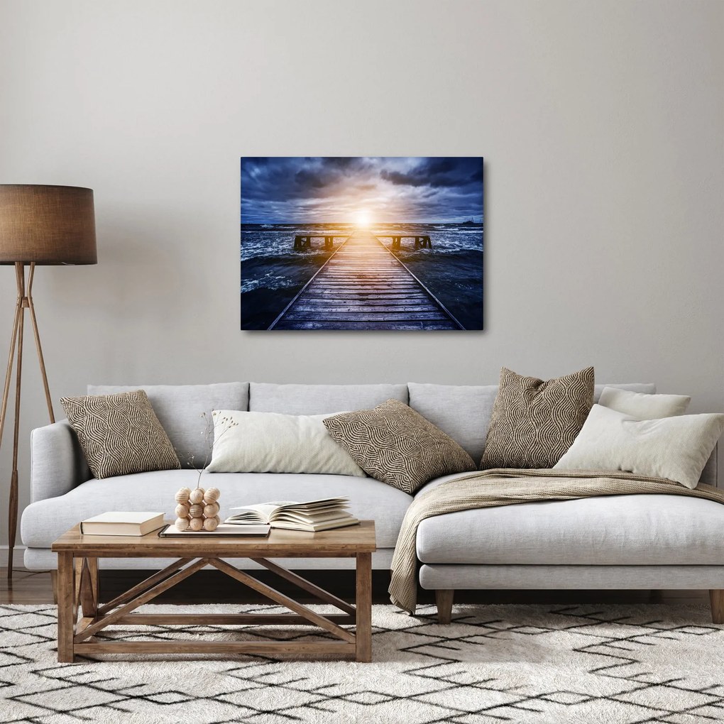 Obraz molo ze słońcem (70x50 cm)