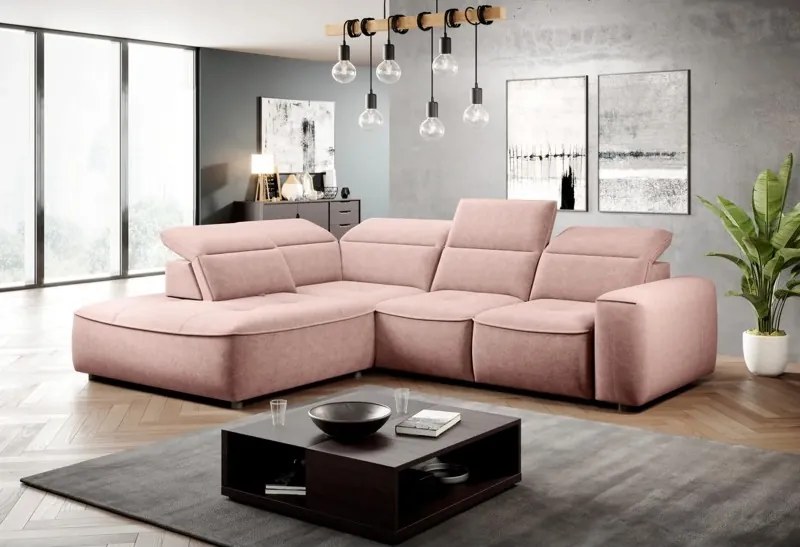 Narożnik COLOMBO L Lewostronny z elektryczną funkcją spania pojemnikiem ELEMENT 18 Różowy WERSAL