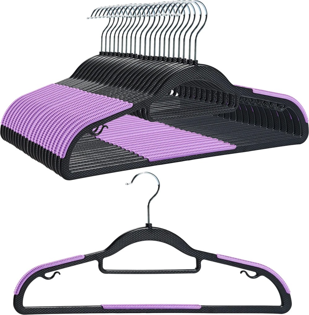 Zestaw wieszaków z antypoślizgową nakładką SOFTY 20 szt. czarno-fioletowe