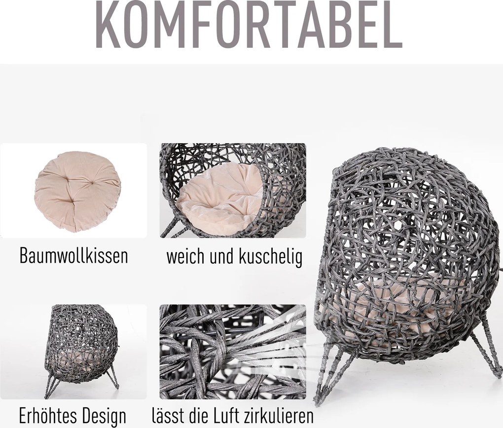 PawHut Domek dla kota z poduszką Miejsce do spania dla kota Jaskinia dla kota podwyższone nogi rattan PVC