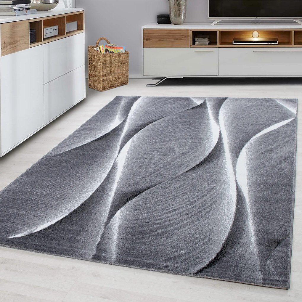 Dywan nowoczesny Parma Wstęgi szaro-czarny 140 cm x 200 cm