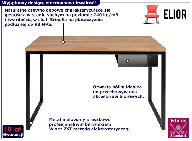 Dębowe biurko na czarnych metalowych nogach - Delto 8X
