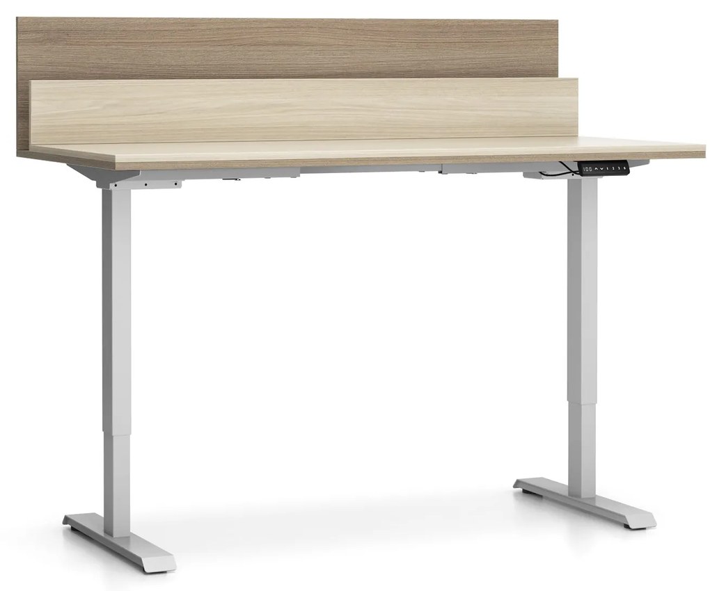 Biurko z regulacją wysokości SINGLE LAYERS, 160x80 cm, 2 silniki, z przegrodami, dąb naturalny/dąb bejcowany