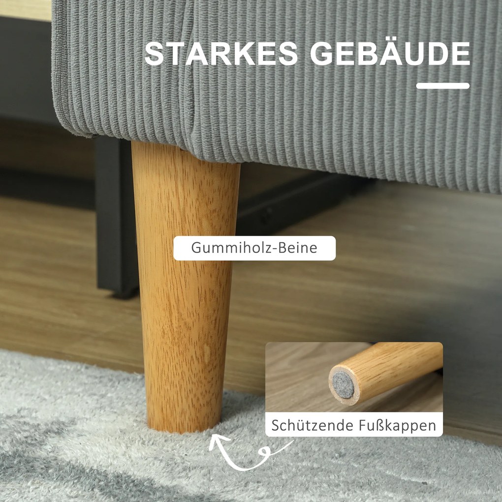 HOMCOM Dwuosobowa sofa z miejscem do przechowywania i solidnymi drewnianymi nogami, do salonu, sypialni, 117 x 63 x 79 cm, Jasnoszary