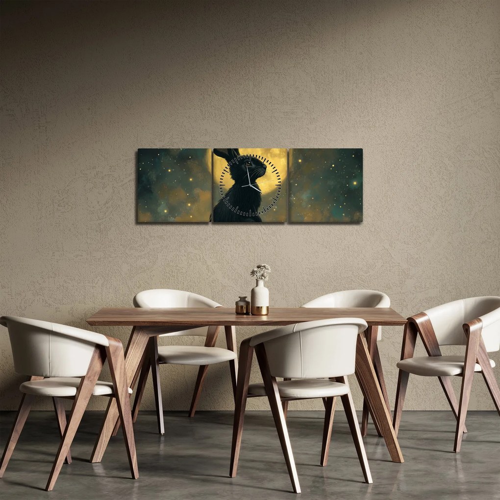 Obraz - Zając z księżycem (z zegarem) (90x30 cm)
