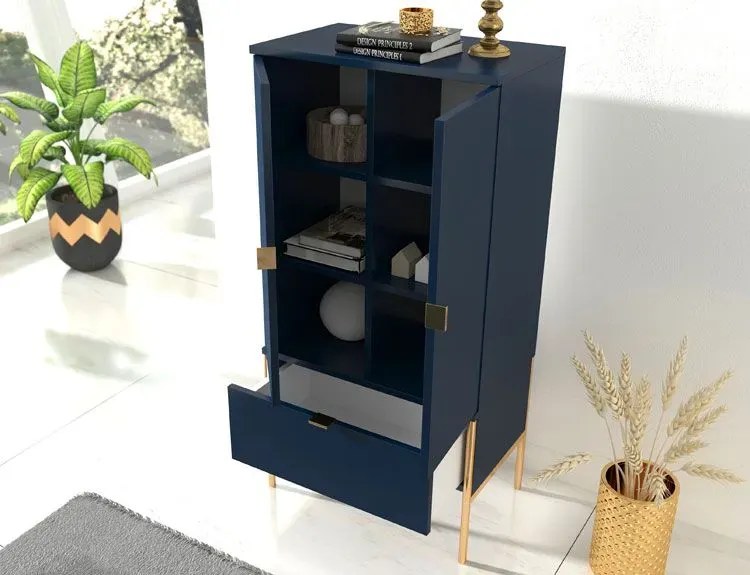 Wysoka komoda na nóżkach w stylu glamour Marly 4X - Granat