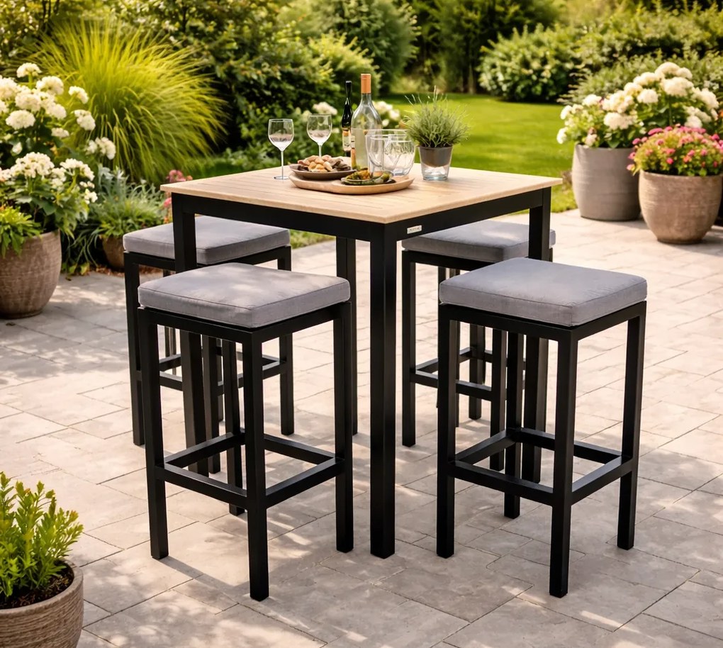 Doppler EXPERT WOOD, jasny antracyt, krzesła barowe, 4+1