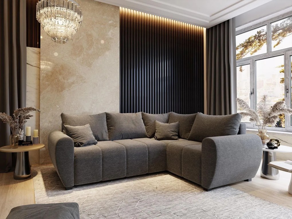 Masseno Narożnik MADISON z funkcją spania i pojemnikiem na pościel Narozniki L, Rozkładana sofa - Jasnoszary, SAWANA 21