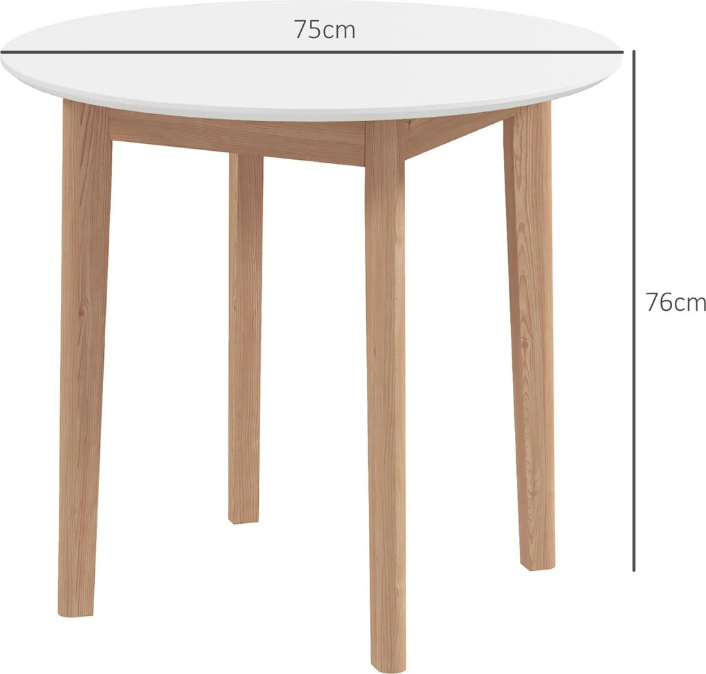 HOMCOM Stół jadalny Stołek kuchenny okrągły stół, Design skandynawski, 75 cm x 75 cm x 76 cm, Biały + Naturalny