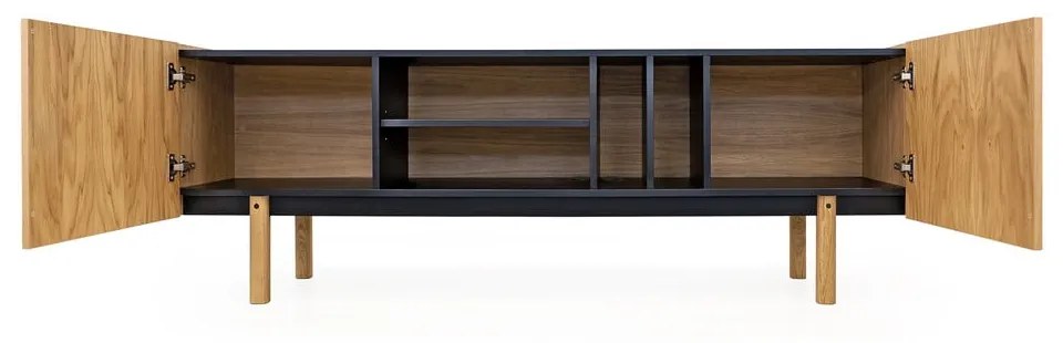 Czarno-naturalna szafka pod TV w dekorze dębu 175x60 cm Porto – Woodman