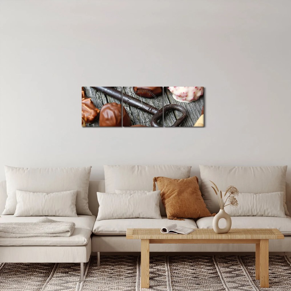 Obraz czekolady i kluczy (z zegarem) (90x30 cm)