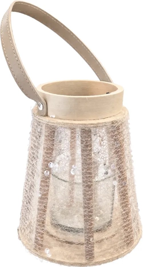 Latarnia z cekinami CONE GLAM 22 cm, biała