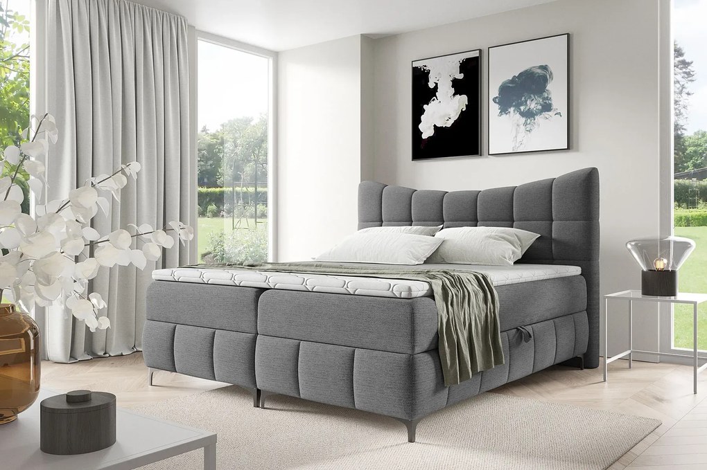 Ciemnoszare łóżko tapicerowane z zagłówkiem 5 rozmiarów - Verrado
