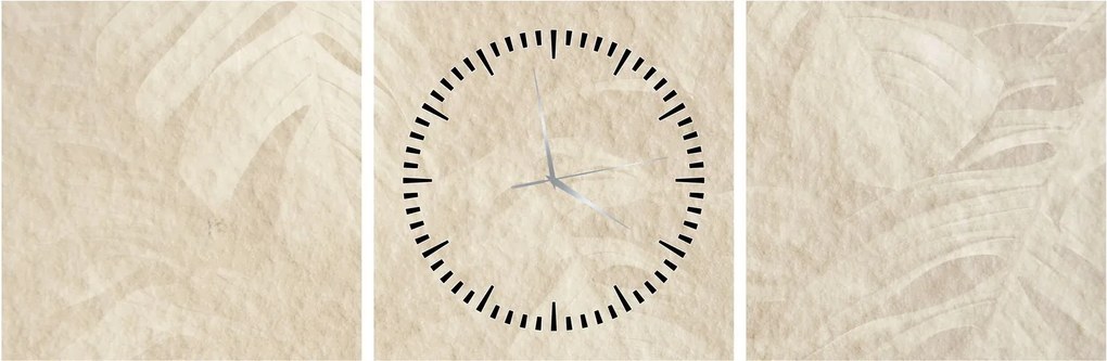 Obraz - Liście w teksturze (z zegarem) (90x30 cm)
