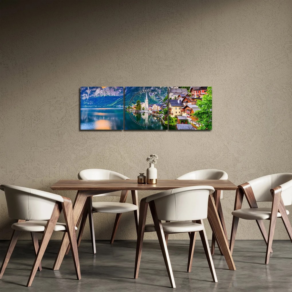Obraz - Wieś alpejska (z zegarem) (90x30 cm)