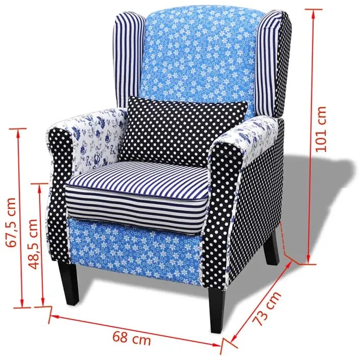 Tapicerowany patchworkowy fotel uszak G5-T35