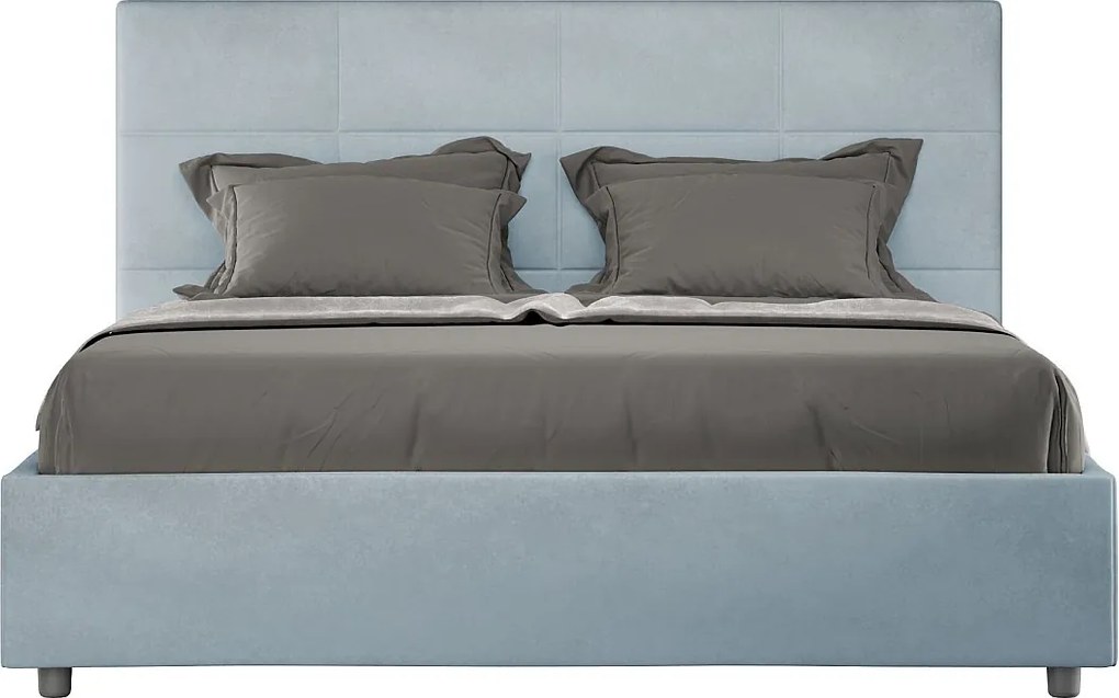 Łóżko wyposażone w stelaż z listwami tapicerowane 140x210 microfibra błękitny Mika