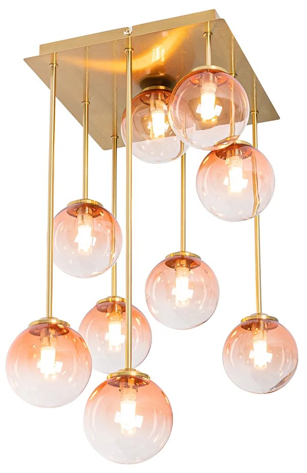 Lampa sufitowa w stylu art deco złota z różowym szkłem 9-świateł - Athens ArtDeco Oswietlenie wewnetrzne