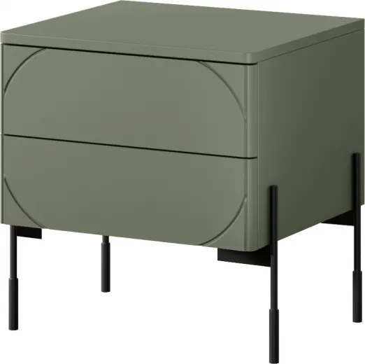 Szafka nocna z dwoma szufladami Sonatia na metalowych nogach 45 cm - oliwka