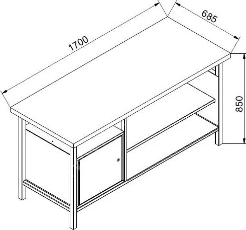 Warsztatowy stół roboczy GD, bukowa deska warstwowa, 1 szafka, 1 półka, 1700 x 685 x 850 mm, grafitowy / czerwony