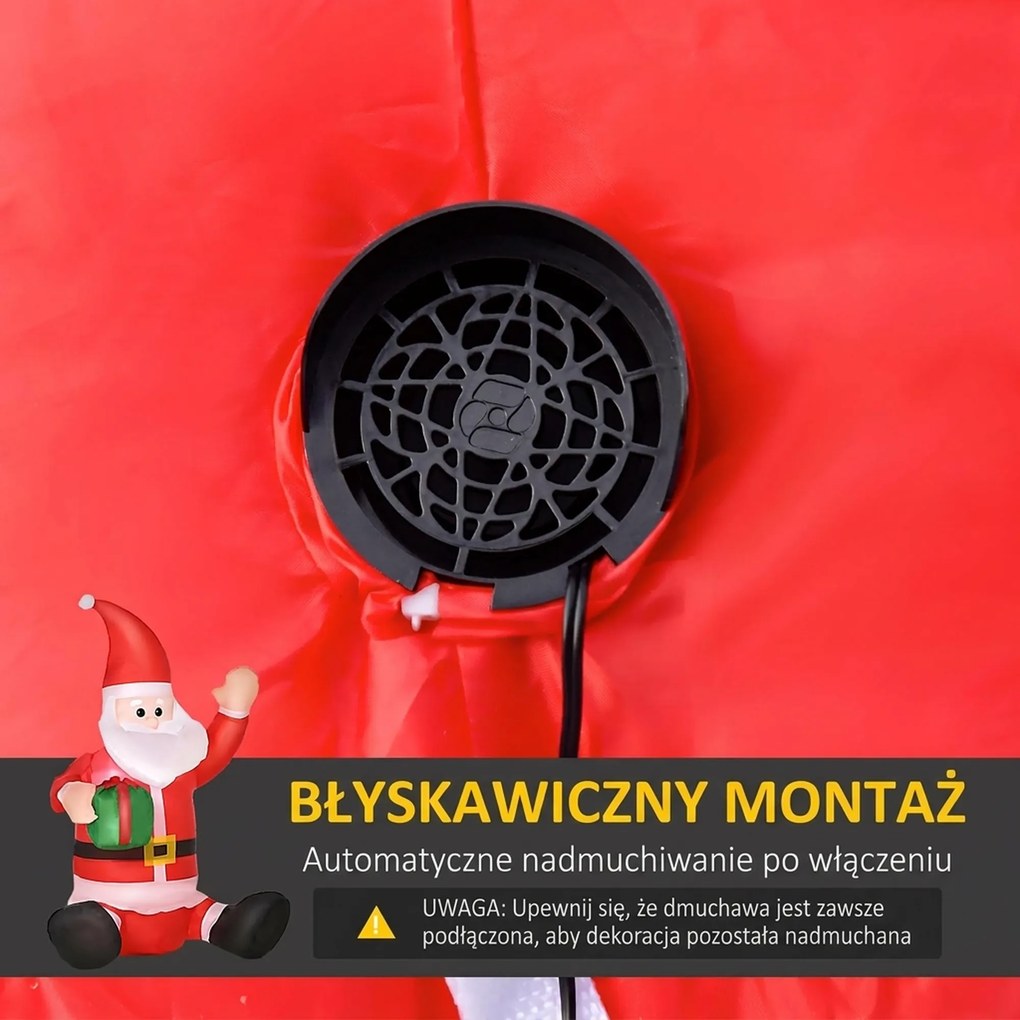 Homcom Dmuchana dekoracja świąteczna LED z prezentem, czerwony | Aosom PL