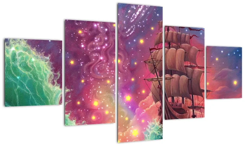Obraz - Statek z kosmicznym niebem (125x70 cm)