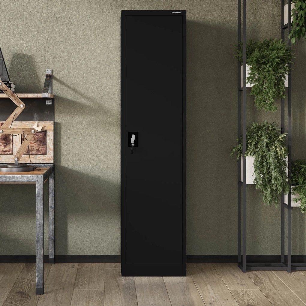 Szafa biurowa metalowa na akta, wąska, czarna, 450x1850x400 mm: ALEX