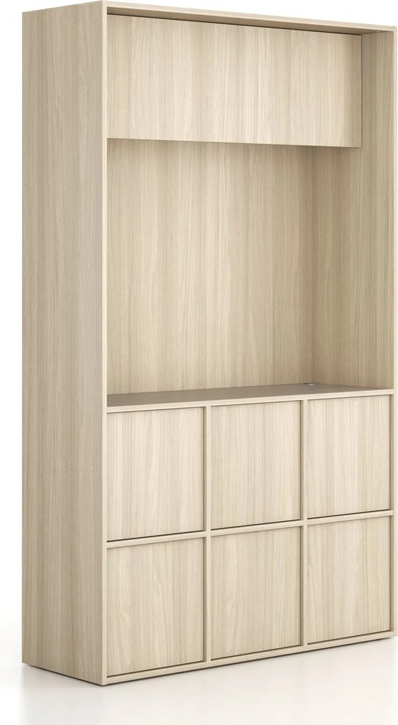 Szafka biurowa FRAME, 6x drzwi, z wnęką, 1299 x 450 x 2162 mm, mechaniczny zamek szyfrowy, dąb naturalny