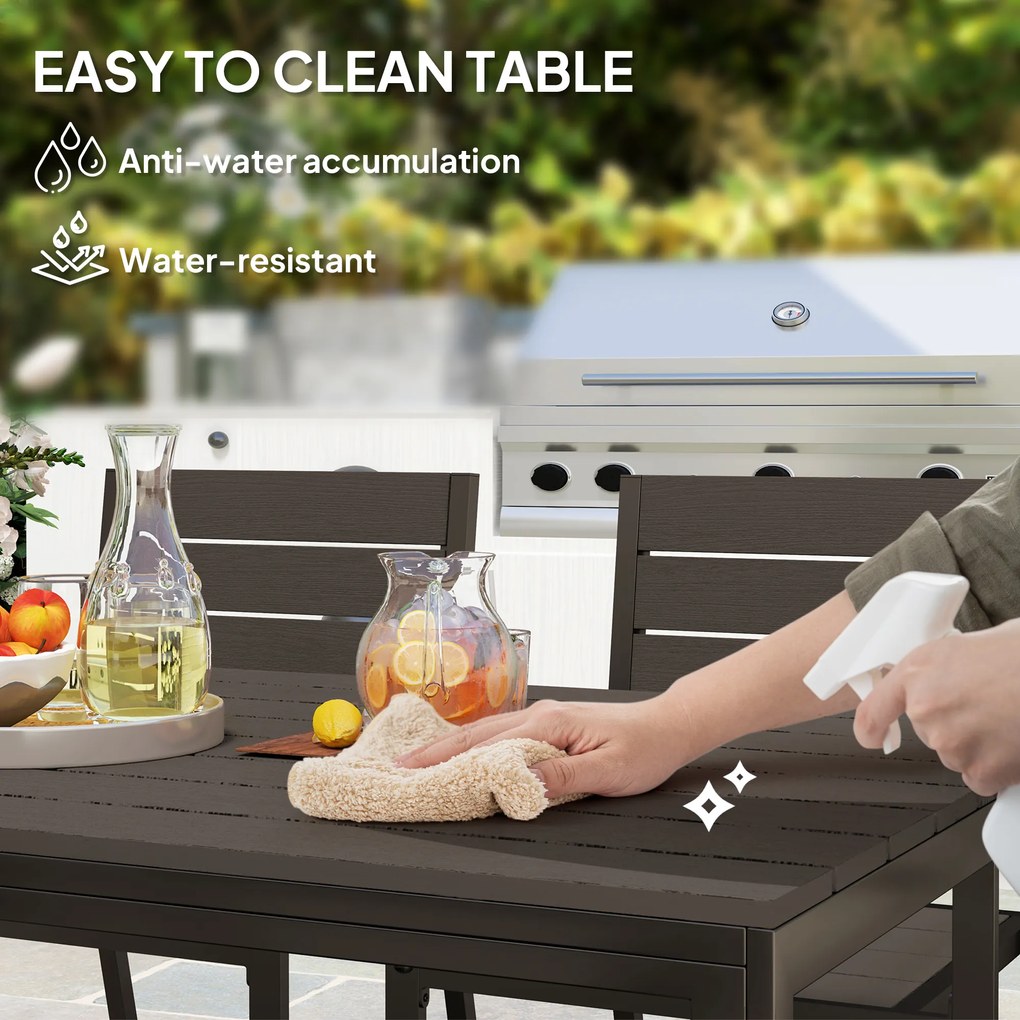 Outsunny Zestaw Mebli Ogrodowych 7-częściowy: Stół i 6 Stosowalnych Krzeseł, Szczelinowy Blat - Ciemnobrązowy