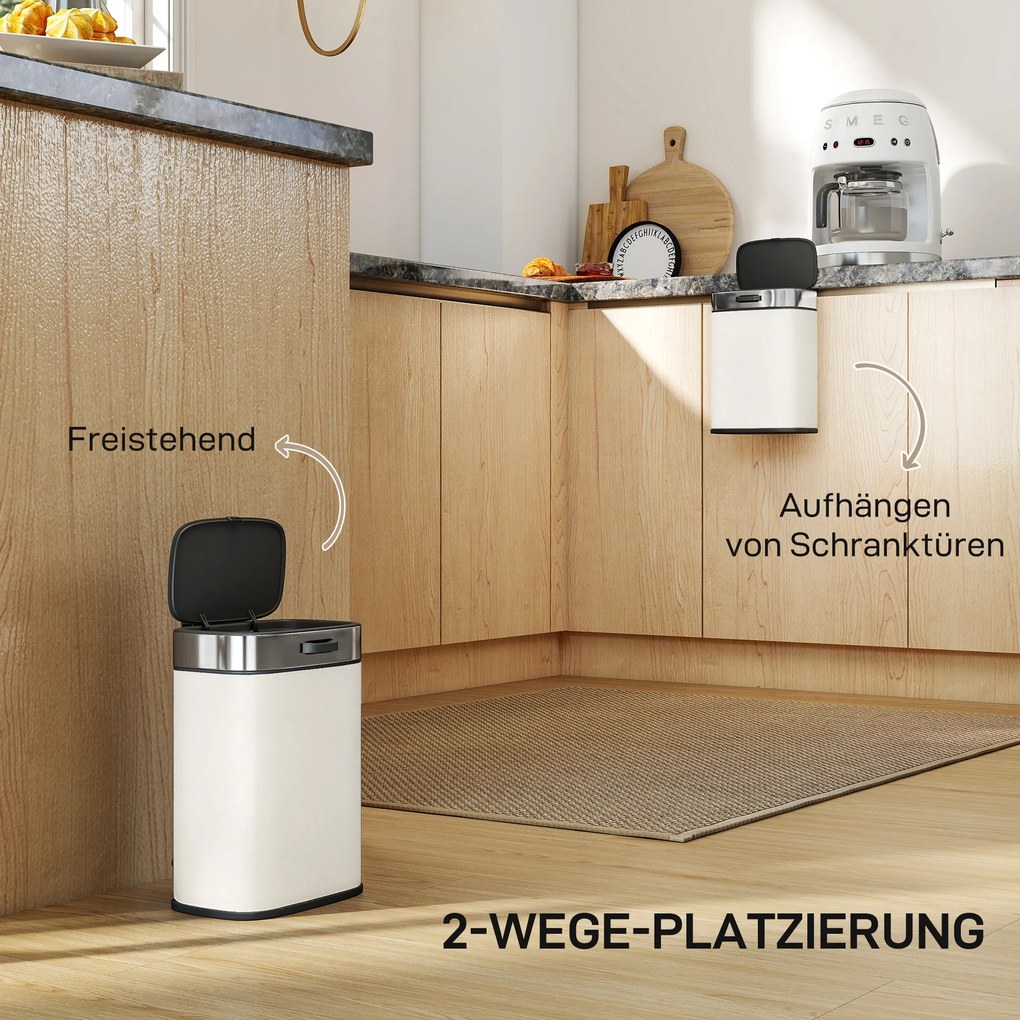 HOMCOM 5 l kosz na śmieci, ustawiany wolnostojąco lub zawieszany, stal nierdzewna, kremowo-biały