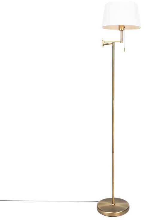Klasyczna lampa podłogowa w kolorze brązu z regulowanym białym kloszem - Ladas Fix Rustykalny / Vintage Oswietlenie wewnetrzne