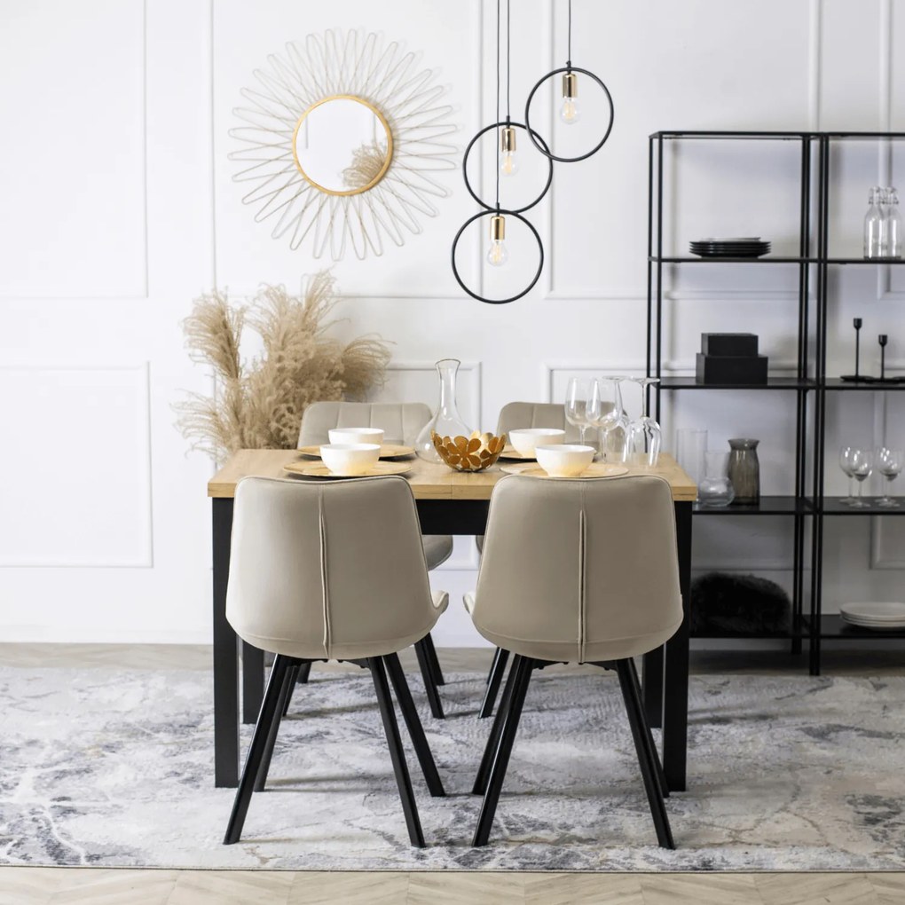 Krzesło Tapicerowane do Salonu RICK Ecru Welurowe Nowoczesne Loft