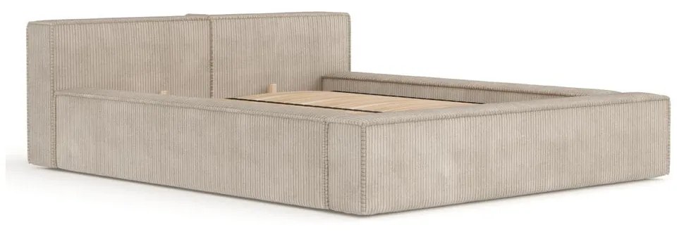 Beżowe tapicerowane łóżko dwuosobowe ze schowkiem ze stelażem 200x200 cm Voliera – Maison de Rêve